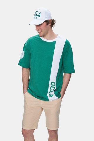 Ucla Keıth Yeşil Bisiklet Yaka Baskılı Oversize Erkek Tshirt Yeşil