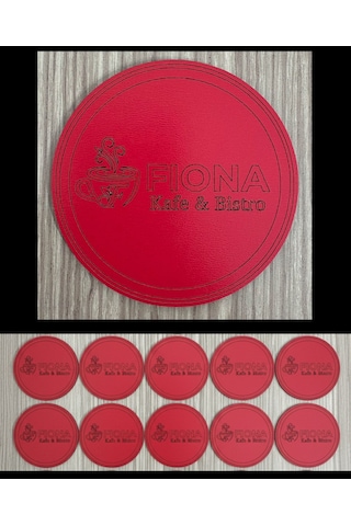 10'lu Kişiye / Şirkete Özel Logolu Bardak Altlığı Seti Lazer Kesim Kurumsal Hediye 9 Cm Kırmızı