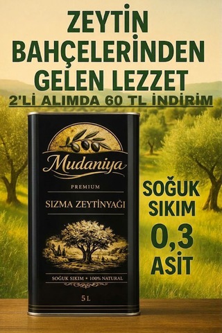 Mudaniya Natürel Soğuk Sıkım Yeni Sezon Sızma 5l 4800gr Zeytinyağı