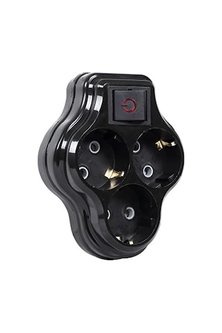 3lü Anahtarlı Golyat, Üçlü Topraklı Priz Duvar Tipi Çoklayıcı Fiş, 16a 250 Volt, Max 3600 Watt Siyah 1