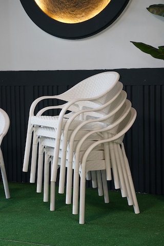 Alezy Bambu Rattan Kollu Koltuk 6 Adet Beyaz