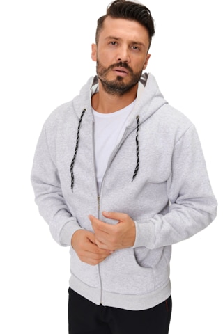Gri 3 İplik Fermuarlı Kapşonlu Sweatshirt Gri