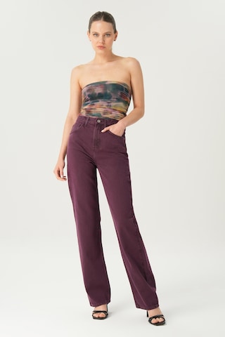 Diana Mürdüm Yüksel Bel Patı Fermuarlı Dad Straight Fit Pantolon C 4517-113 Mürdüm