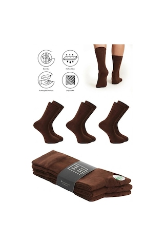 Saysez Bambu Erkek Soket Uzun Düz Kahverengi Çorap Dikişsiz Premium Paket 3'lü / Yıkamalı Kokulu Soft Çorap Kahverengi