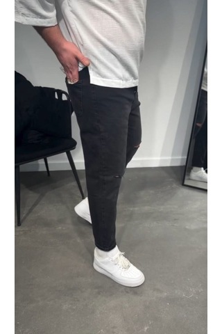 Veraura Lifestyle Erkek Siyah Dizi Yırtık Boyfriend Jean