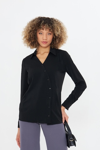 Asimetrik Pile Detay Gömlek Siyah Siyah