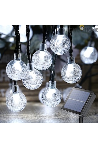 50 Led 7 Metre Beyaz Kristal Güneş Enerjili Led Işık Solar Bahçe