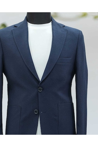 Beystil Sivri Yaka Lacivert Spor Casual Jogger Takım Elbise Gofre- Slim Fit Lacivert