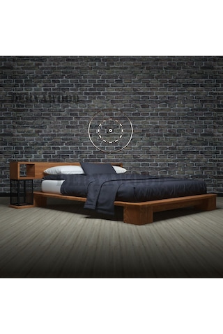 Mar Ahşap Raf Başlıklı Karyola Tek Kişilik-120x200 Cm- Açık Ceviz Renk