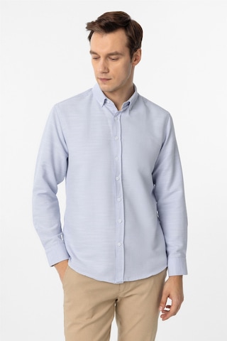 Süvari Buz Mavi Slim Fit Armürlü Düğmeli Yaka Gömlek