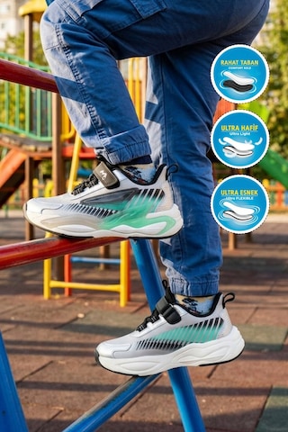 Marcokids Gri-turkuaz Cırtlı Hafif Esnek Erkek Çocuk Spor Ayakkabı T5440207b