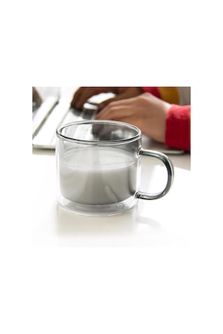 Cam Çift Cidarlı Kupa Grey 250ml Cam0323