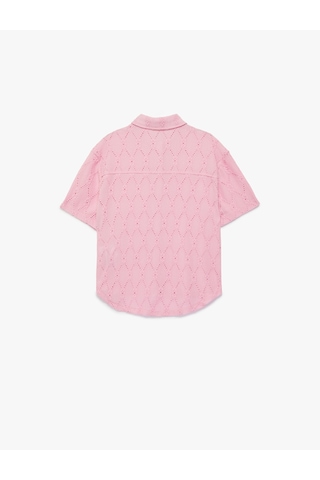 Koton Kısa Kollu Düğmeli Fistolu Brode Bluz Pembe 6skg60052ak Gül