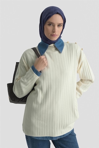 Armine Yüksek Yaka Triko Kazak 25kd6019 Ekru Ekru