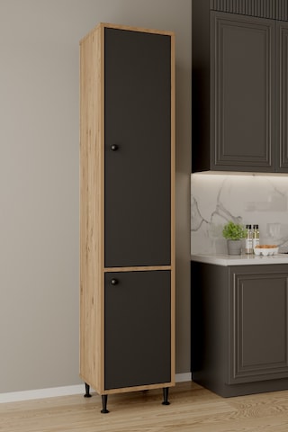 Aeka Ae-2028 Soft 2 Kapaklı Raflı Dar Yüksek Boy Banyo Çok Bölmeli Depolama Dolabı 40x180 Cm Çok Amaçlı Dolap Çam - Antrasit