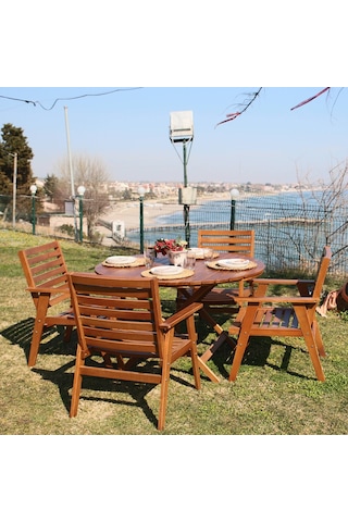 Heybeli Ahşap Katlanabilir Bahçe Takımı: 90lık Masa + 4 Sandalye Krem