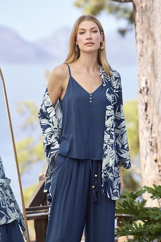 Monamise Kadın Yaprak Desenli Dekolteli V Yaka 3'lü Alt Üst Takım 25012 Lacivert