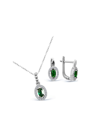 Kuyumcudukkani"oval Safir Renktaşlı"küpe Ve Kolye Seti- 24127-w-grn Beyaz