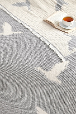 Kuş Desenli Jakarlı Pike Çift Kişilik 240 250cm Gri