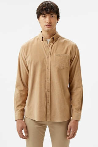 Lacoste Men's Regular Fit Button-down Collar Velvet Shirt Brown Erkek Düğmeli Yaka Kadife Gömlek Kahverengi