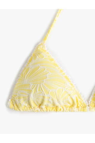 Koton Floral Dokulu Boyundan Bağlamalı Üçgen Bikini Üstü Sarı 5sak10194mm