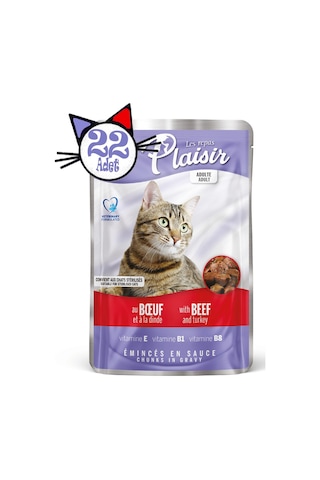 Plaisir Sığır Etli ve Hindi Etli Pouch Yetişkin Kedi Yaş Maması 22 x 100 G