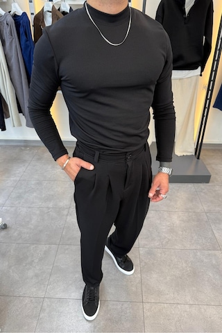 Yarım Balıkçı Pamuk Örme Likralı Esnek Rahat Kumaş Pileli Pantolonlu Takım Siyah