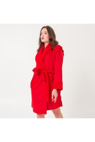 Sherpa Suni Yünlü Teddy Peluş Kadın Sabahlık Kırmızı