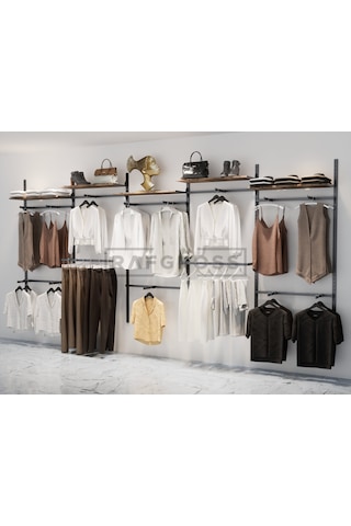 Mağaza Raf Sistemi, Askılık Sistemi, Butik , Mağaza Stand-305x200 Siyah - Lidya