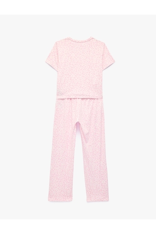 Koton Rahat Kesim Leopar Desenli Bisiklet Yaka Kısa Kollu Pijama Takımı Pembe Desenli 7wlk40289mk