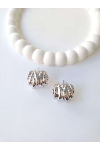 Çelik Silver Tırtıklı Küpe Sevgiliye Hediye Gümüş