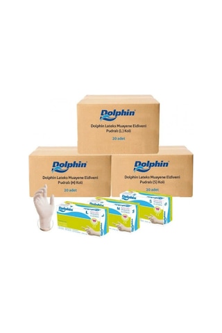 Dolphin Pudralı Lateks Muayene Eldiveni 20 x 100'lü