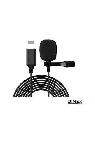Winex Apple Uyumlu iPhone Lightning Port Yaka Mikrofonu Siyah