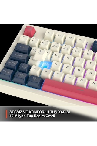 Lecoo Gk690 Kablosuz 3 Modlu 96 Tuşlu Rgb Gasket Membran Türkçe Q Oyuncu Klavyesi Beyaz Lacivert