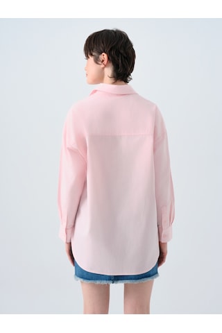Oversize Fit Kadın Gömlek U.kol Pembe