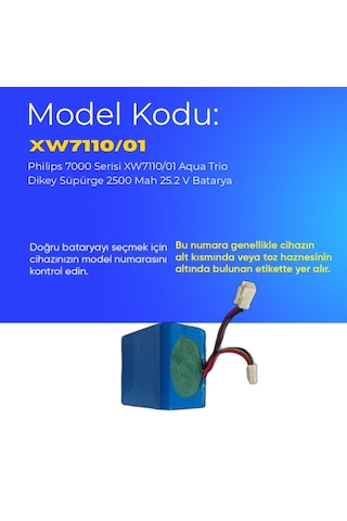 Philips 7000 Serisi Xw7110/01 Aqua Trio Dikey Süpürge 2500 Mah 25.2 V Batarya Uyumlu Uzun Ömürlü, Maksimum Performans Pil