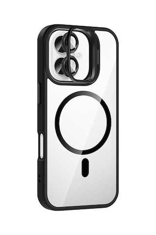 Zore Apple Uyumlu iPhone 16 Kılıf Standlı Ve Kamera Lens  M-safe Şarj Özellikli Msra Etro K Siyah