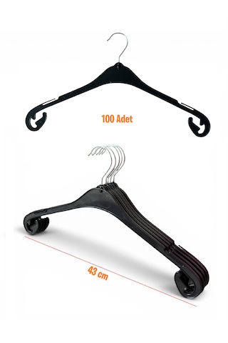 Bluz Askısı, Elbise Askısı, Tişört Askısı, Tunik Askısı, Gömlek Askısı, Siyah Renk, 43 Cm, 100 Adet