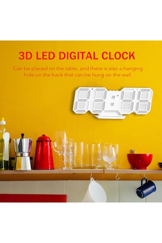Vkemall Dijital Led Duvar/sandık Saati, Usb Ve Pil Beslemeli, 3d立体 Tasarım, Beyaz Işık, Abs Malzeme