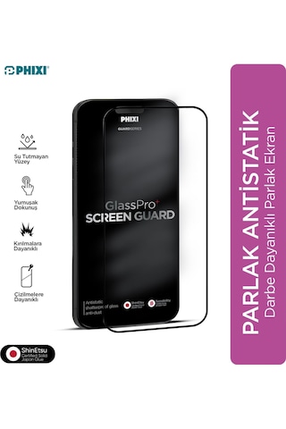 Phixi Premium Guard Parlak Cam Ekran Koruyucu Apple Uyumlu iPhone 12 Pro Max Antistatik, Su Tutmaz, Tam Kaplama