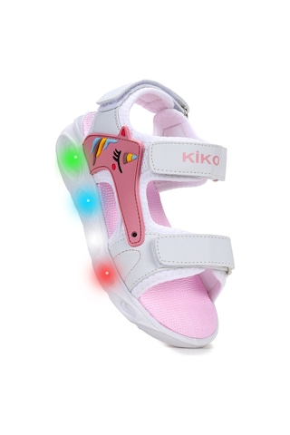 Kiko Kids Unicorn Günlük Işıklı Cırtlı Kız Çocuk Sandalet Ayakkabı Beyaz - Pudra Beyaz - Pudra