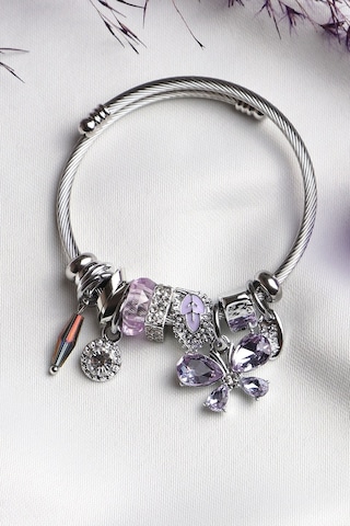 Bhs Life Kadın Charmlı Çelik Bileklik Kelebek Figürlü / Harf Charm Hediye Çelik