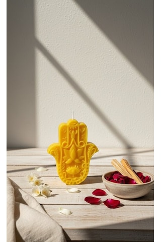 Hamsa Eli Dekoratif Mum Sarı