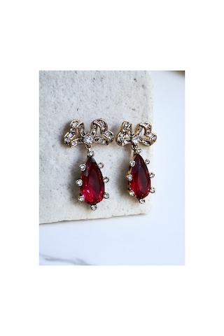 Kristal Taşlı Fiyonk Figürlü Su Damlası Küpe 4389564