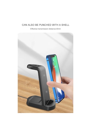 Maiyame 15w Üçlü Fonksiyonlu Dikey Kablosuz Şarj Cihazı - Telefon Ayakçılığı, Saat Ve Kulaklık Şarj Edici Beyaz