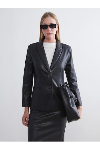LC Waikiki Lcwaıkıkı Classic Siyah Kadın Deri Görünümlü Blazer Ceket