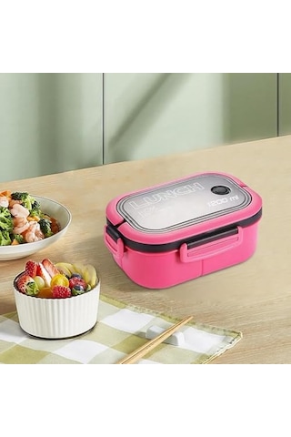 Busstier 1200 Ml 2 Katlı 6 Bölmeli Bpa'sız Pp Plastik Sefer Tası Ve Beslenme Çantası - Hava Kilitli Bento Lunch Box, Çatal Ve Kaşık Dahil Pembe