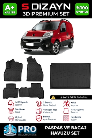 S-dizayn Fiat Fiorino 3d Pro Havuzlu Paspas Ve Bagaj Havuzu Seti 2'li Set 2008-2023 A+ Kalite