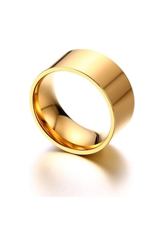 Chavin 10 Mm. Geniş Gold Sarı Bayan Erkek Çelik Alyans Yüzük Dt02 Altın