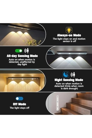 Sbl 3 Led'li Şarjlı Dolap Altı Aydınlatma, Hareket Sensörlü, 3 Modlu, Yapışkanlı, Delme Ger Çok Renkli